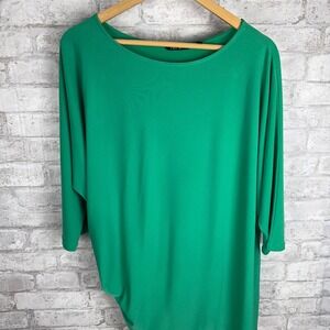 IMAN Global Chic Popover Top Ruched Side Dolman Sleeve Green Stretch Knit Large